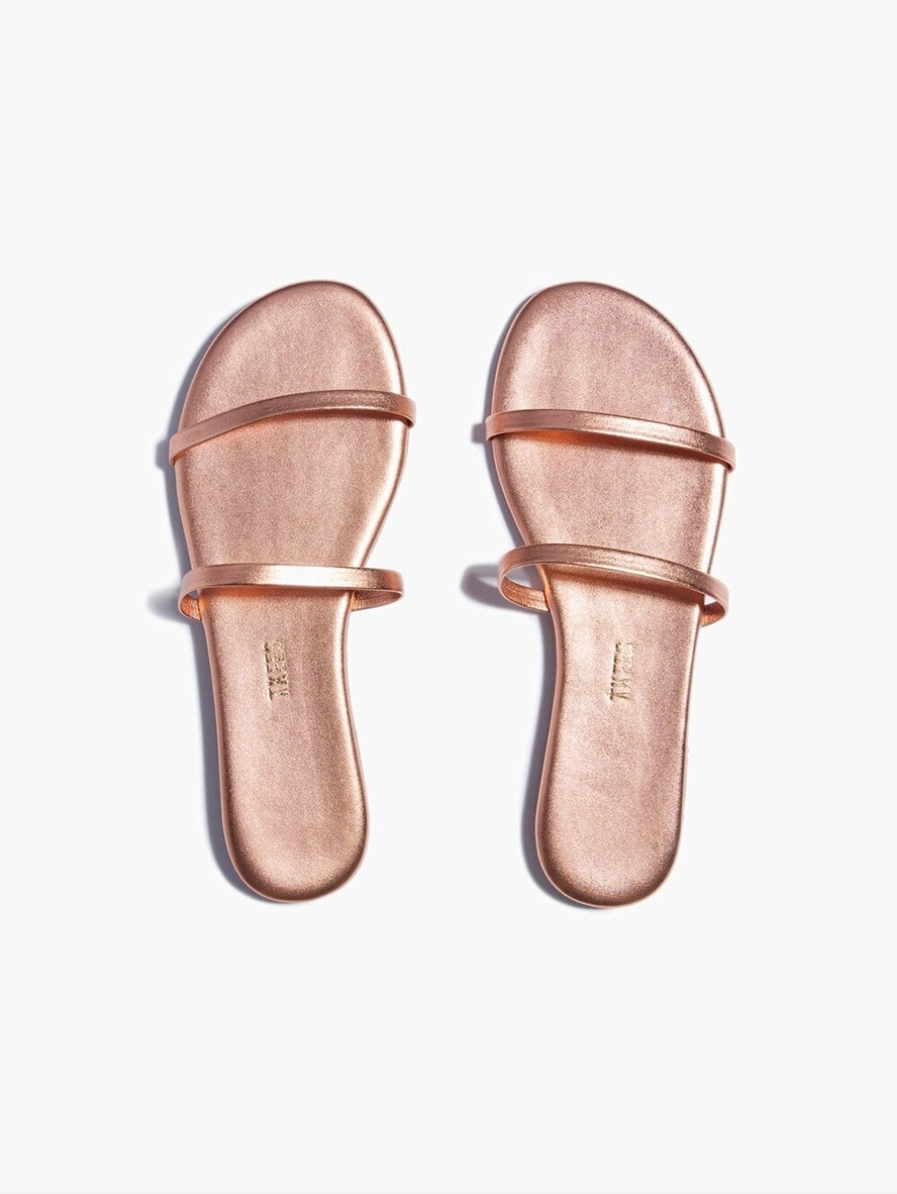 TKEES Metallic Rose Gold Double-Strap Slide Sandals